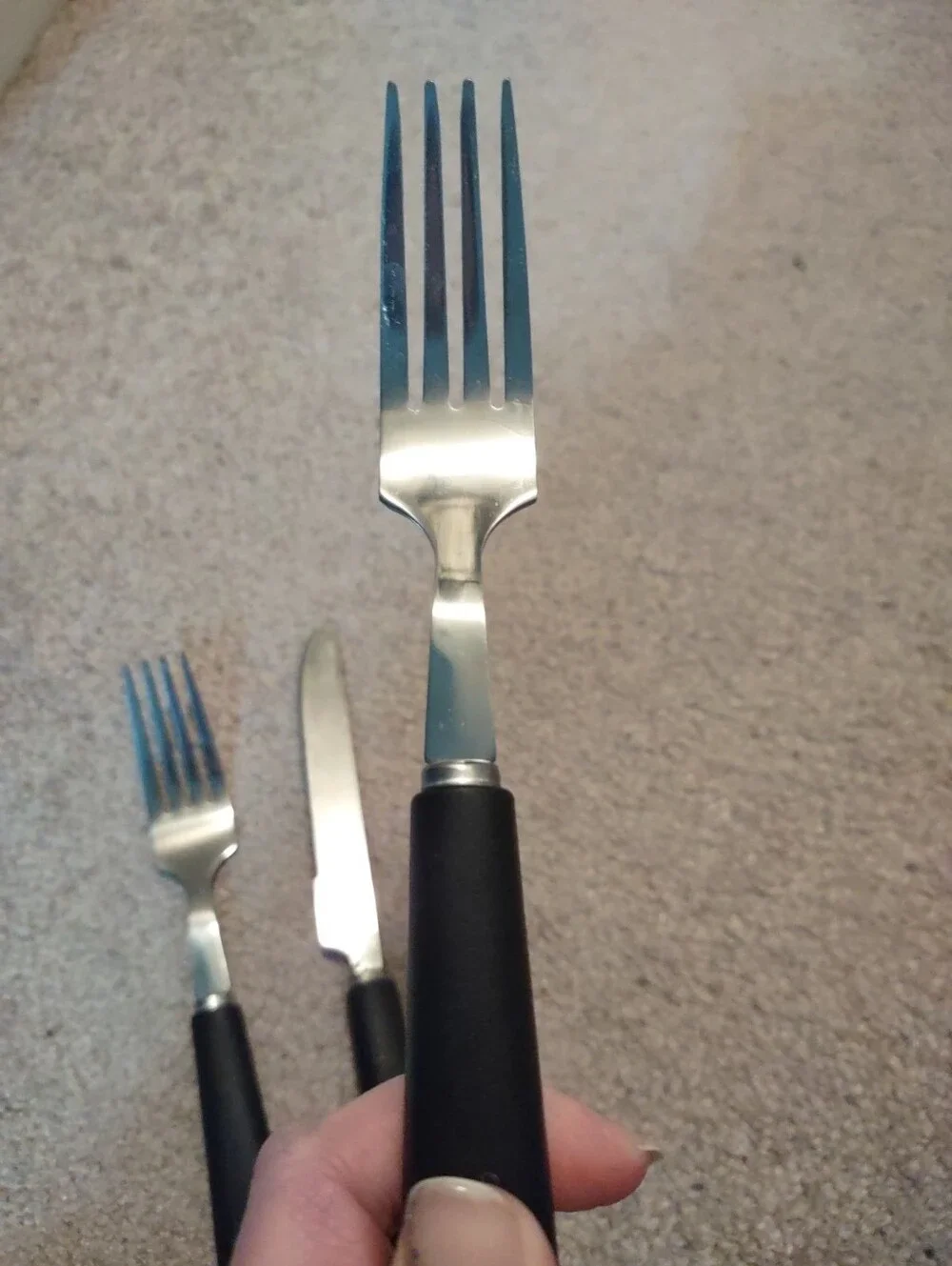 Unbranded Stainless Black Plastic Cutlery 2 Forks 1 Knife